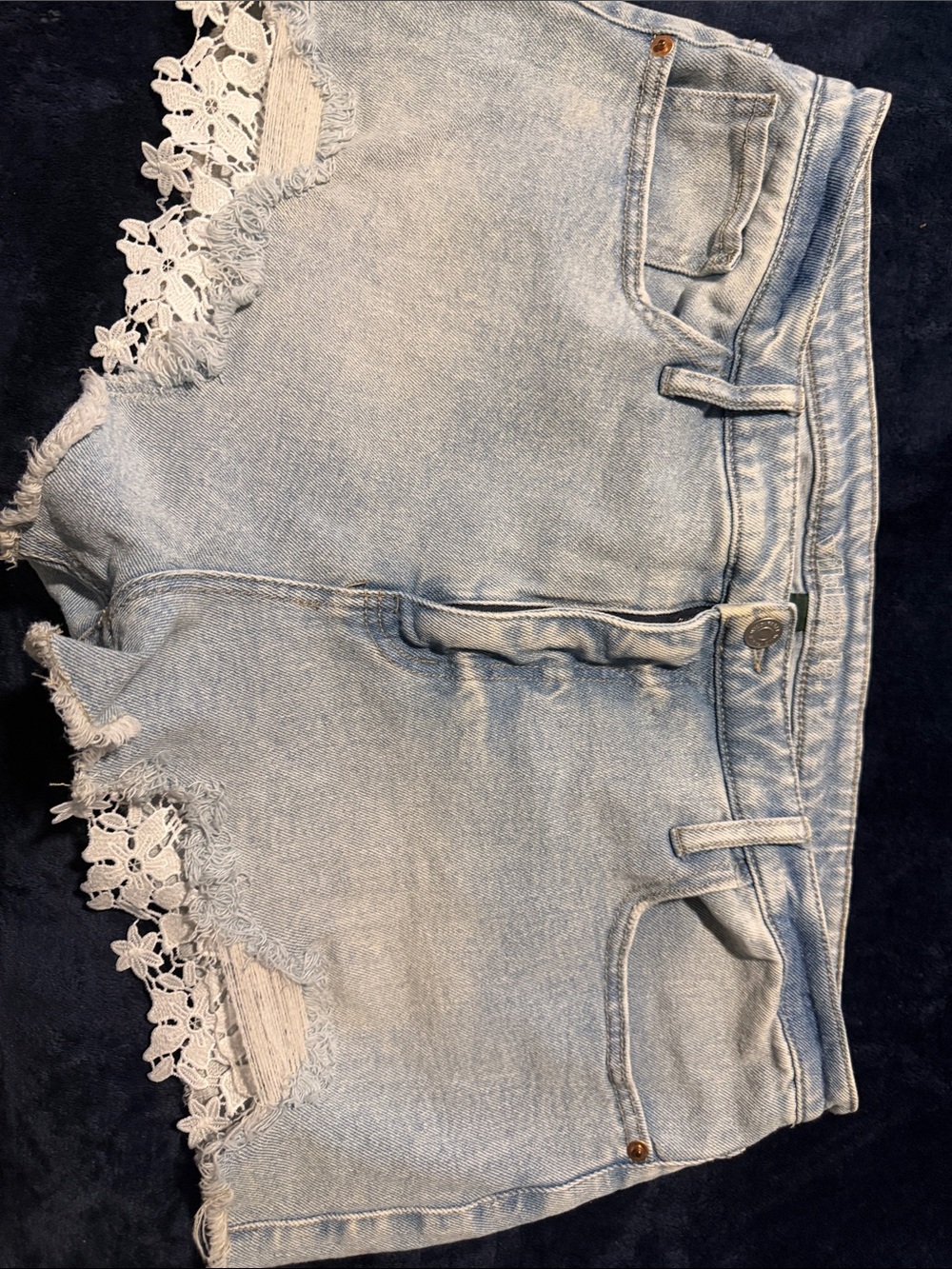 wild fable Light Wash Denim Shorts with White Crochet Trim